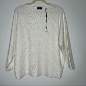 T Tahari Off White Knit Silver Rhinestone Sweater Size Large